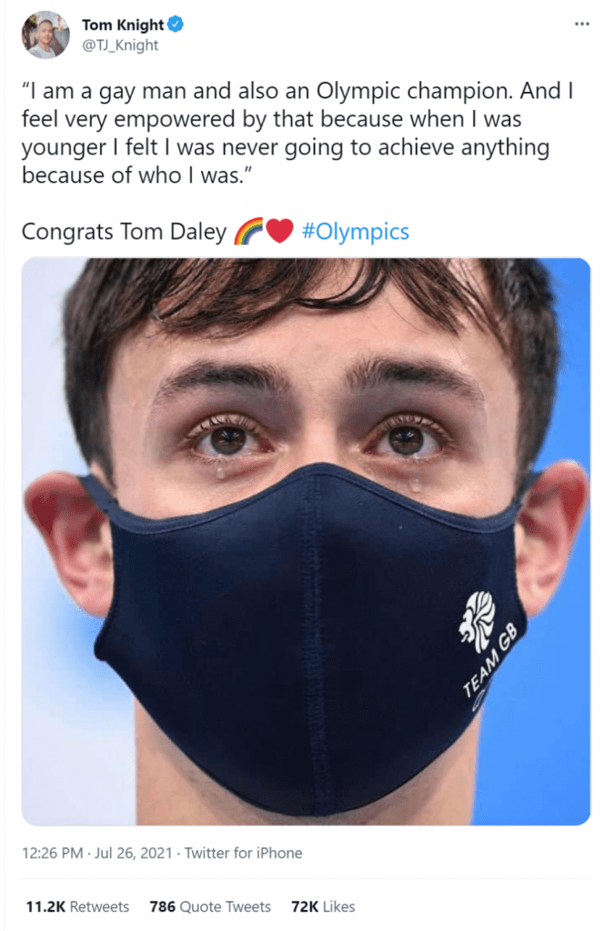 Tweet sobre Tom Daley tras ganar su oro olímpico